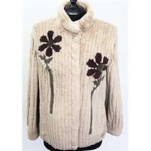 SHEARED BEAVER JACKET WITH FLOWERS