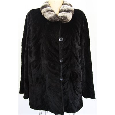 BLACK MINK PAW REVERSIBLE COAT WITH CHINCHILLA COLLAR