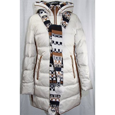 IVORY DOWN COAT WITH SCARF