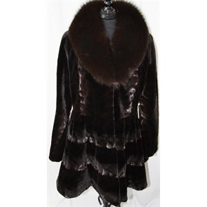 BROWN MINK PAW COAT WITH FOX COLLAR
