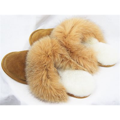 WOMEN'S TAN SLIPPERS WITH FOX