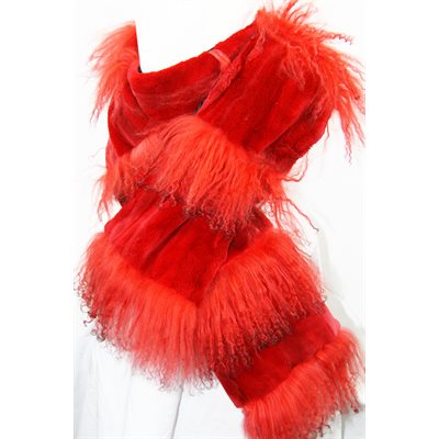 RED SHEARED BEAVER SCARF WITH MONGOLIAN SHEEP