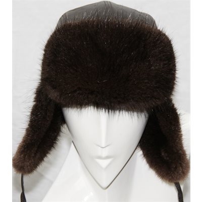 OTTER DYED MUSKRAT & LEATHER HAT