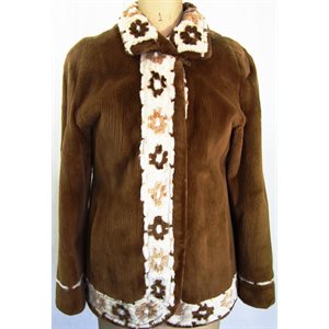 SHEARED DARK CARAMEL BEAVER COAT WITH FLOWERS