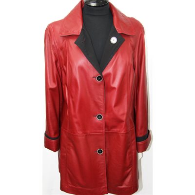 MANTEAU DE CUIR ROUGE FRAMBOISE RÉVERSIBLE