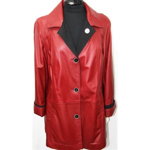 MANTEAU DE CUIR ROUGE FRAMBOISE RÉVERSIBLE