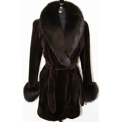 DARK BROWN SHEARED MINK JACKET WITH FOX