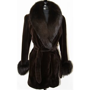 DARK BROWN SHEARED MINK JACKET WITH FOX