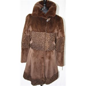 SHEARED RANCH MINK COAT WITH BROWN SHEEP TRIM