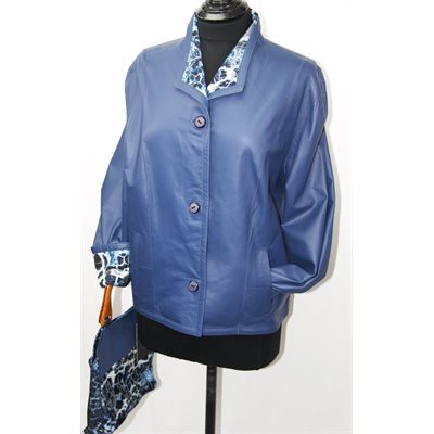 BLUE REVERSIBLE LAMBSKIN LEATHER JACKET WITH MATCHING HANDBAG