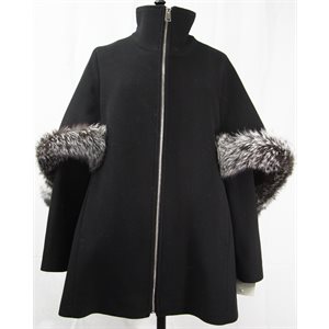 CASHMERE COAT WITH SILVER FOX TRIM