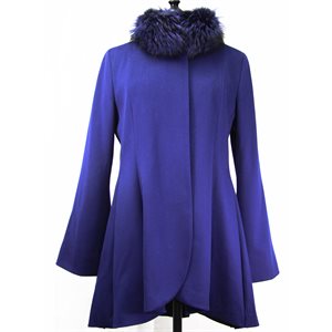 INDIGO BLUE WOOLEN COAT WITH FOX TRIM