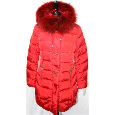 RED DOWN COAT WITH FOX COLLAR