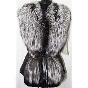 BLACK LEATHER & SILVER FOX VEST