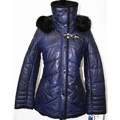 BLUE LEATHER, DETACHABLE HOOD, FOX TRIM