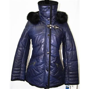 BLUE LEATHER, DETACHABLE HOOD, FOX TRIM