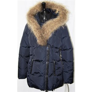 NAVY POLYESTER COAT WITH FINNCOON TRIM