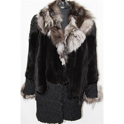 BLACK SHEARED BEAVER PIECES, SHEEP AND SILVER FOX COAT