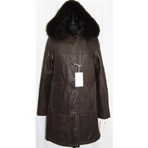 MANTEAU D'AGNEAU RENVERSÉ BRUN AVEC CAPUCHON