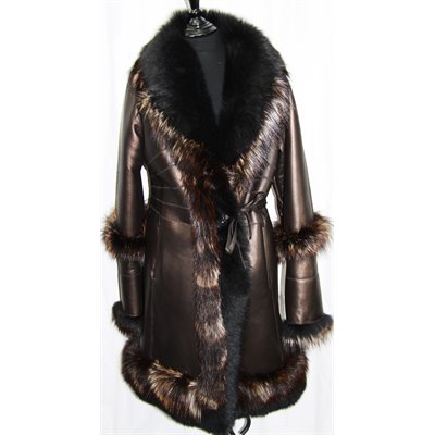 BRONZE & FOX TRIM SHEARLING COAT