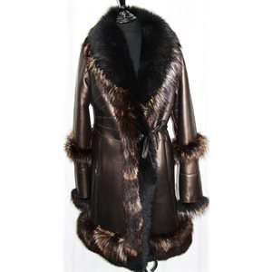 BRONZE & FOX TRIM SHEARLING COAT