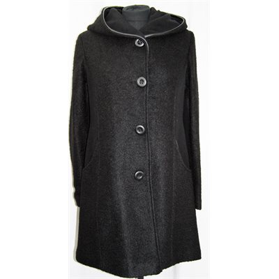 BLACK BOILED WOOL COAT