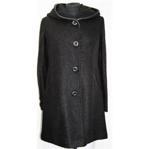 BLACK BOILED WOOL COAT