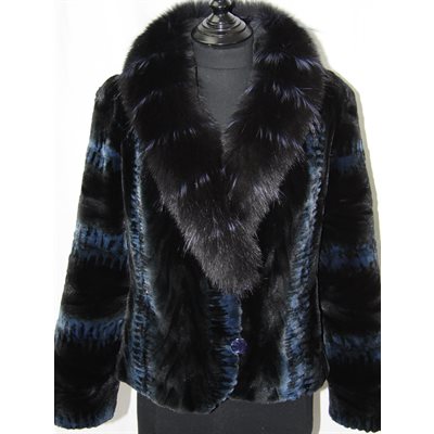 BLUE-BLACK DYED MINK PAW JACQUET WITH FOX COLLAR