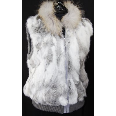 RABBIT VEST WITH RACCOON TRIM