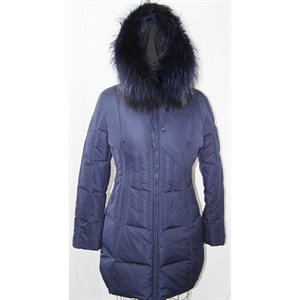 NAVY DOWN COAT WITH FOX TRIM HOOD