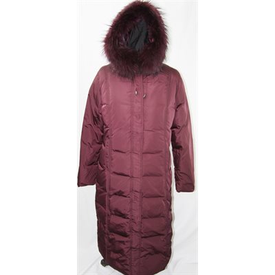 BURGUNDY DOWN COAT WITH FOX TRIM HOOD