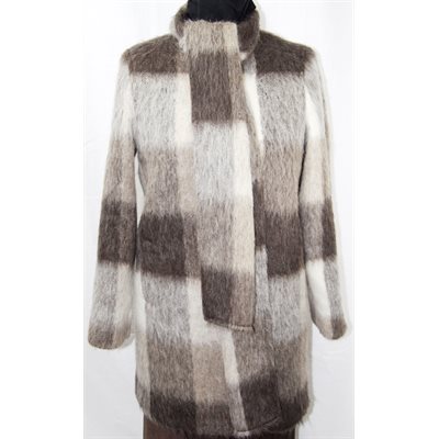 BROWN WOOL & ALPAGA TILED COAT