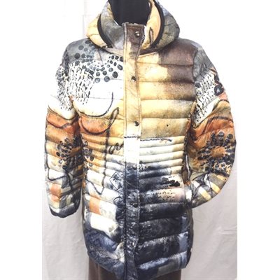 BROWN DRAWING QUILTED POLYESTER COAT