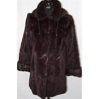 REVERSIBLE BROWN SHEARED MUSKRAT WITH HOOD