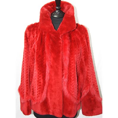 FIRE RED SHEARED BEAVER JACKET WITH FOX TRIM