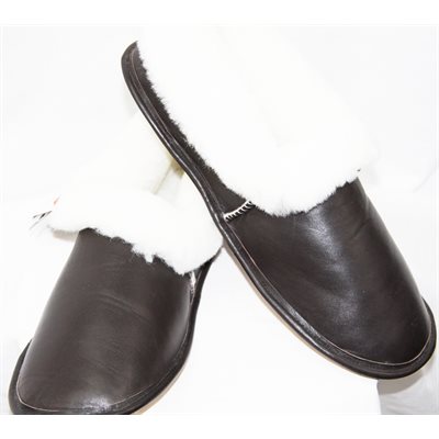 BROWN  LEATHER FINISH SHEEP SLIPPERS FOR MEN