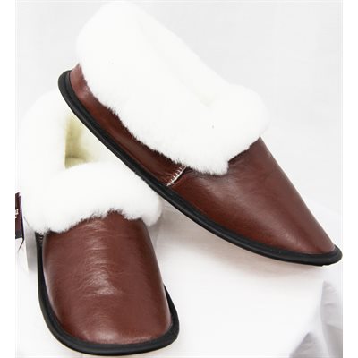BROWN LEATHER SLIPPERS FOR MEN