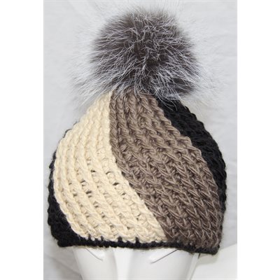 CHAPEAU LAINE-ACRYLIQUE POMPON RENARD