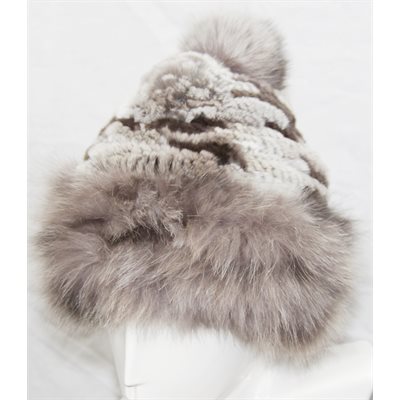 TAUPE KNITTED FOX AND REX HAT